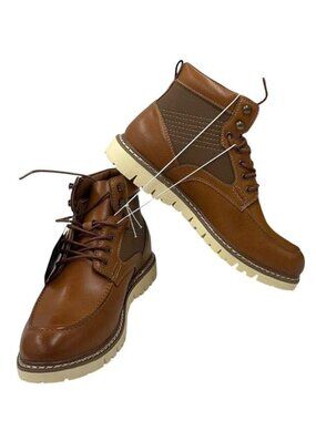 Steve‎ Madden Men's P-Bleeker Tan Leather & Textile Lace-Up Boots